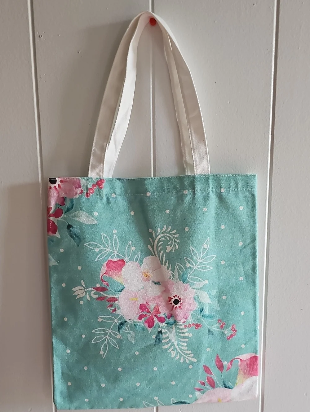 Trust in the Lord Floral Canvas Wall Tote - White & Teal